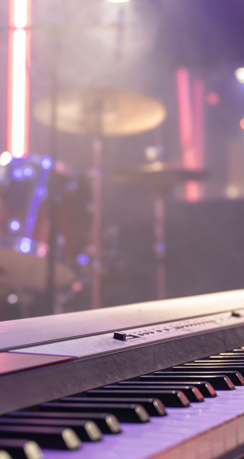 Close up of musical keys indoors with beautiful lighting.